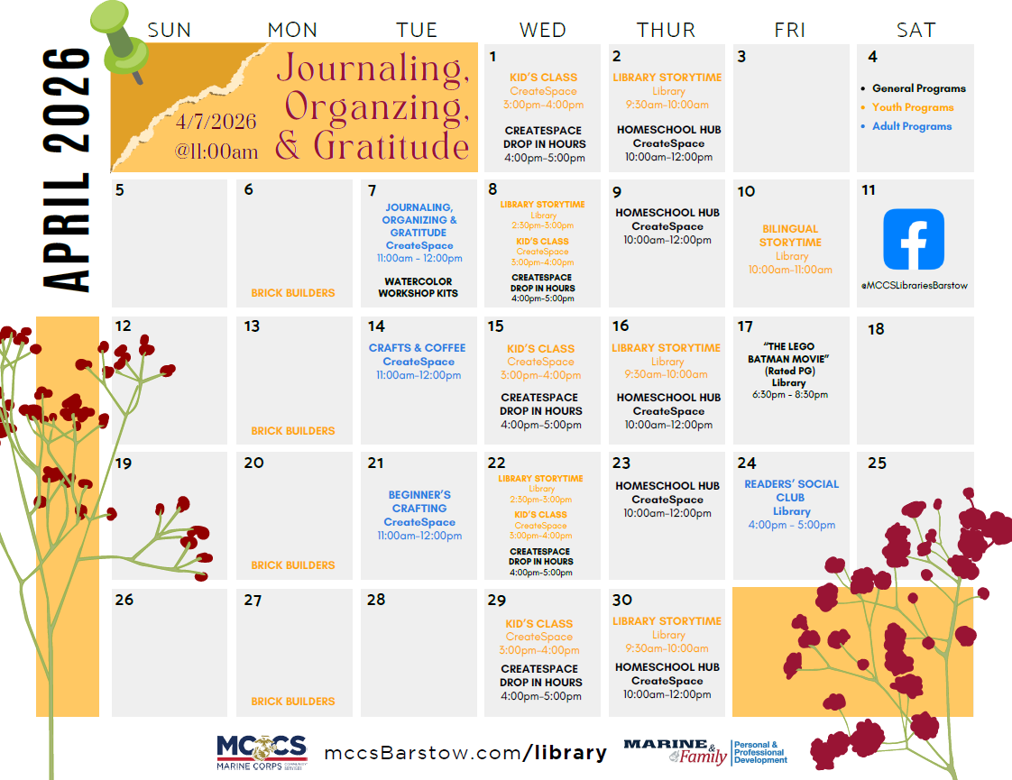Library april calendar
